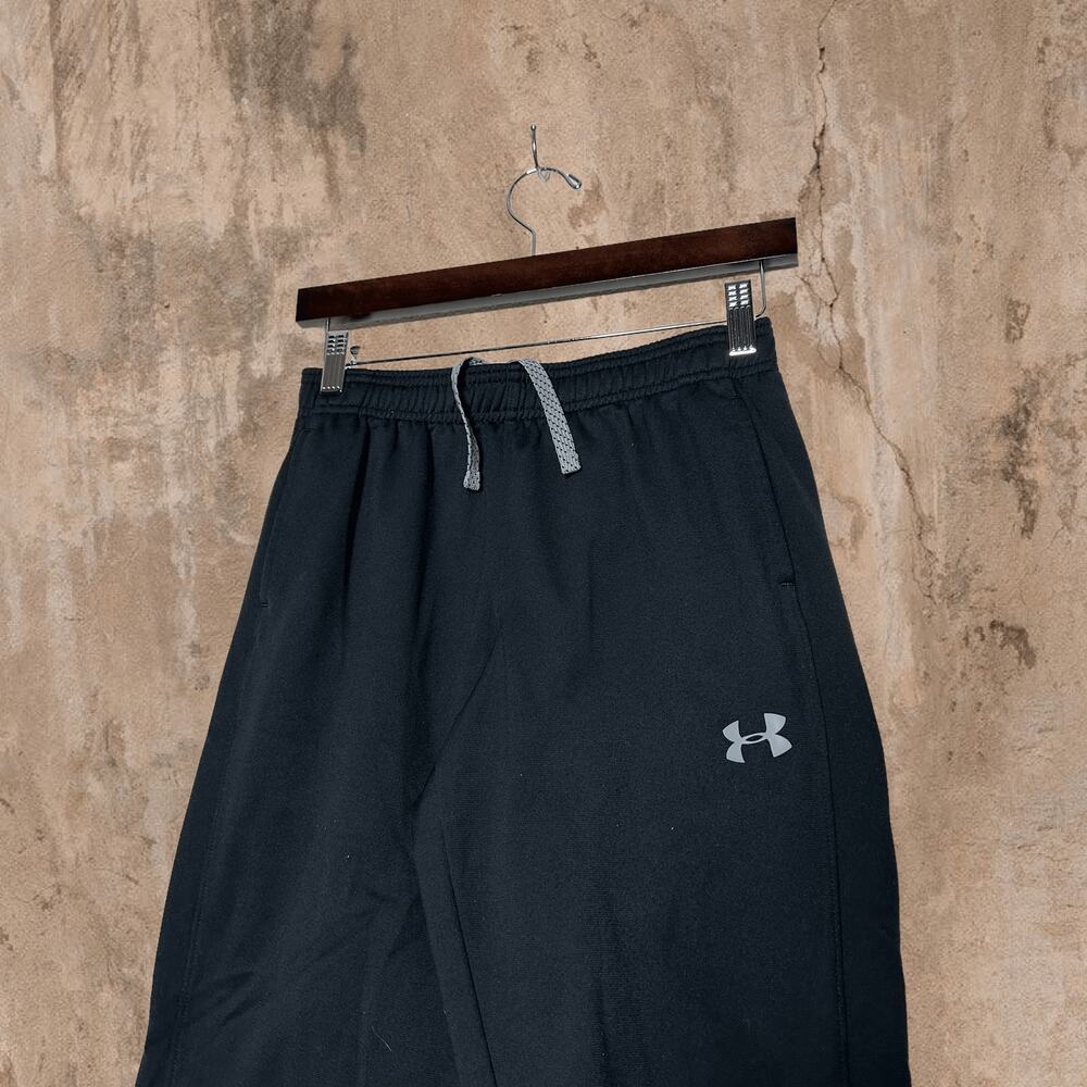 Vintage Y2K Black Under Armour Sweatpants Youth Large Relaxed Fit Grey Logo